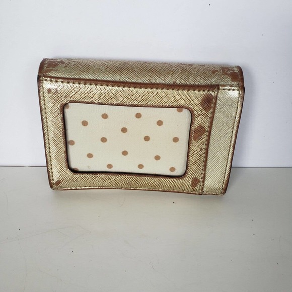 Kate Spade ID Window Wallet Coin Card Key Ring Case Metalic Gold Small Poor - Picture 2 of 8